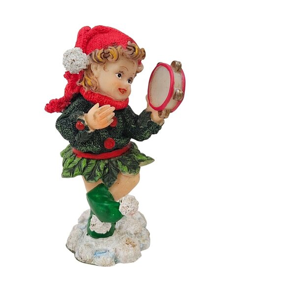 Ks Collections Christmas Elf Figurines Drum Tambourine Set of 2 Holiday Decor - Picture 7 of 10